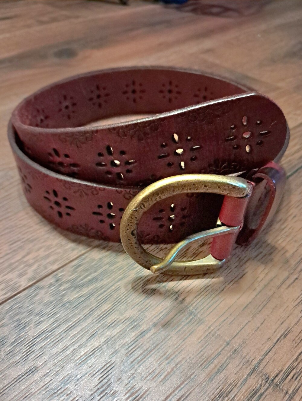 Olga Santini Classic Women's Brown Leather Belt with Brass Buckle